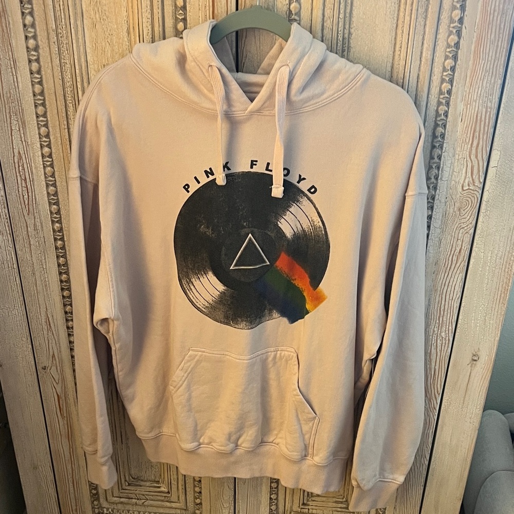 Pink Floyd Cream Hoodie with Black and Rainbow Design